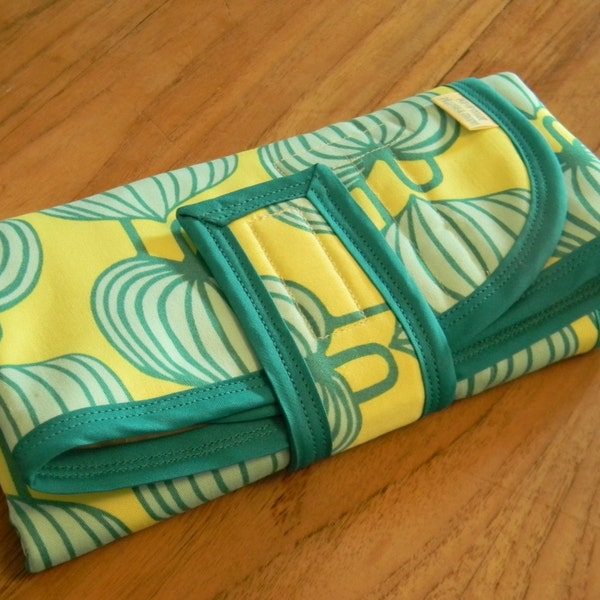 Easy Clean Waterproof Turquoise & Yellow Lotus Travel Changing Pad