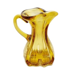 Vintage Mid Century Amber Glass Hand Blown Art Glass Pitcher