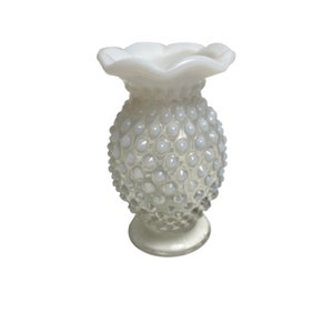 Fenton White Opalescent Hobnail Bud Vase Mini EAPG Glass Vintage MCM