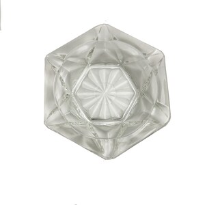 Mid Century Modern Hexagonal Starburst Ashtray Clear Glass Vintage 6 Grooves