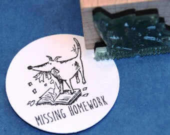Englisch Lehrer Stempel  Hund  Missing homework  30mm