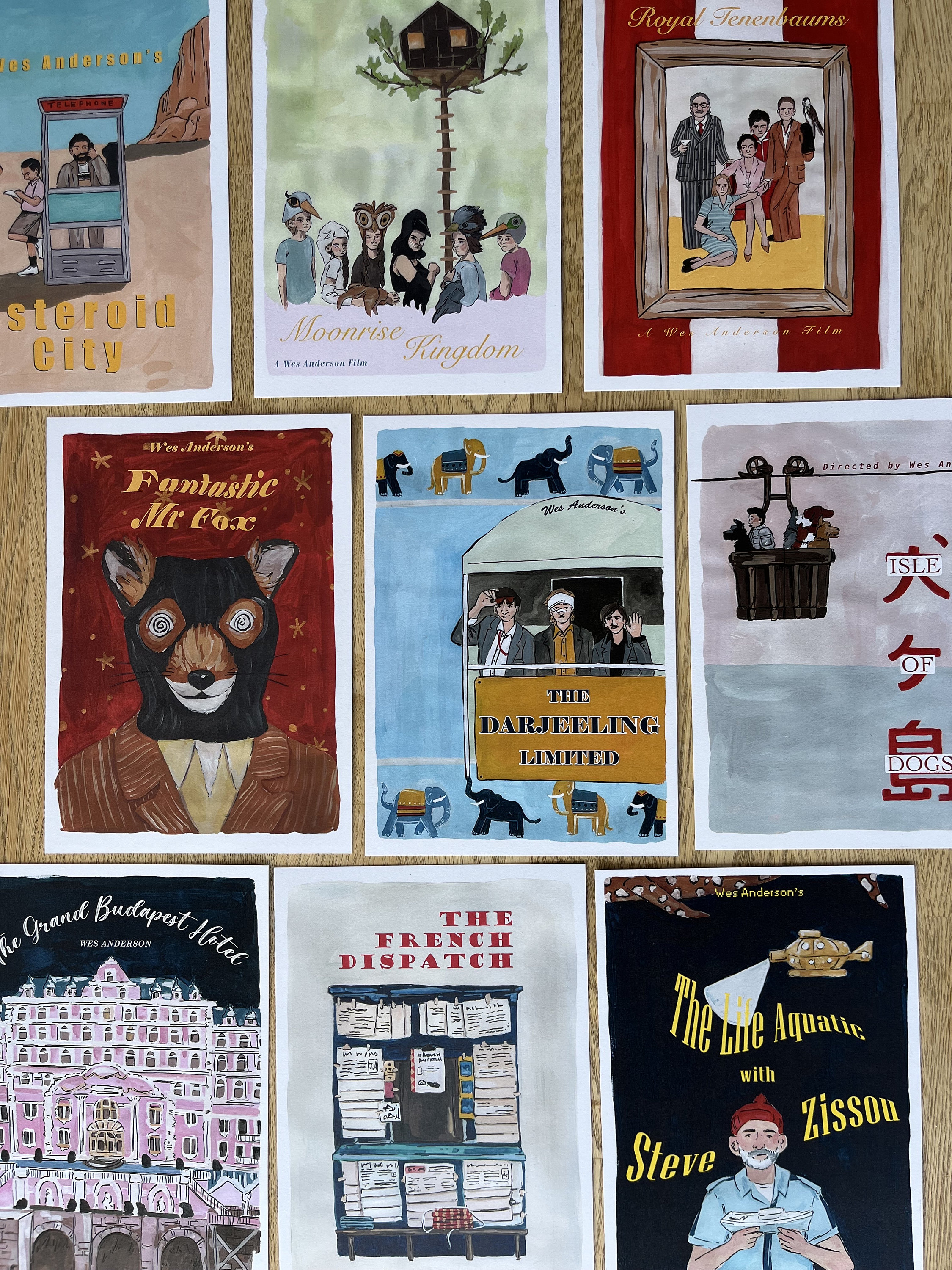 Wes Anderson Film Posters - a5 print set