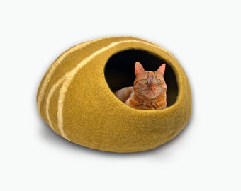 Felt Cat House(Cat Cave), Handmade 100 % New Zealand Merino Wool, Fit for Cats Up to 20 Lbs
