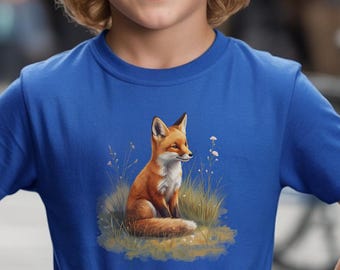 Camiseta juvenil con estampado de zorro en acuarela – Camiseta infantil con motivos de la naturaleza y la fauna del bosque.