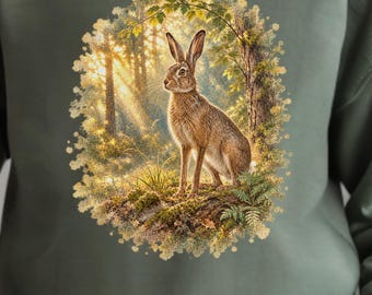Hare Long Sleeve Shirt, Watercolor Woodland Rabbit Tee, Forest Wildlife Shirt