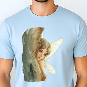 Woodland Peeking Fairy T-Shirt: Watercolor Forest Fantasy Tee