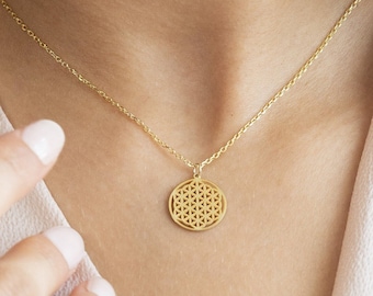 Life Flower Necklace, Flower of Life Pendant, Life Blossom Symbol Necklace, Handmade Life Flower Jewelry, Sacred Life Geometry Pendant