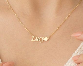 Collier personnalisé avec nom de patte, commémoratif d'animal de compagnie en argent sterling