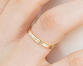 Sterling Silver Baby Name Ring, Personalized Birthstone Ring, Custom Engraved Gold Band