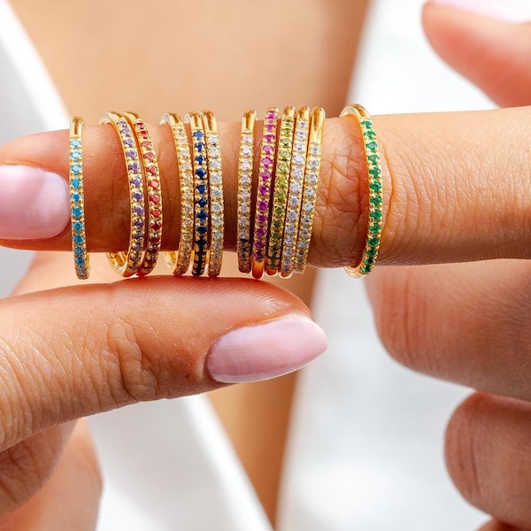 Birthstone Stacking Ring, Personalized Eternity Ring for Mom, Custom Stackable Birthstone Ring, Christmas Gift for Her, Mother's Day Gift