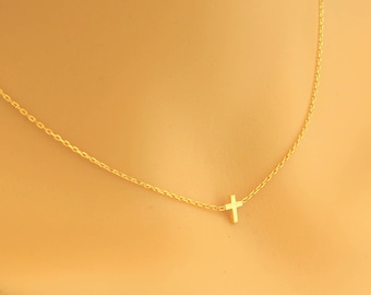 Dainty Cross Necklace, Christmas Gift, Cross Necklace, Dainty Necklace, Gold Cross Necklace, Small Cross Necklace, Minimalist Tiny Necklace