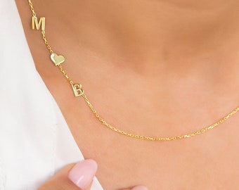 Collier de nom personnalisé, collier initial latéral, cadeau de Noël, cadeau pour maman, cadeau pour elle, cadeau d’anniversaire, cadeau de demoiselle d’honneur