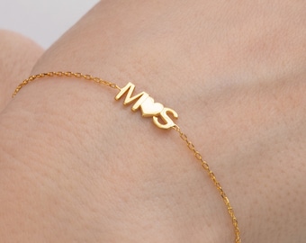 Sterling Silver Couples Bracelet, Personalized Initial Charm