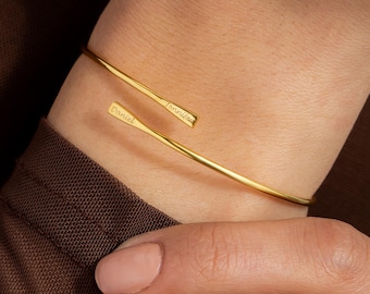 Dainty Name Bangle Bracelet Custom Engraved Bracelet Personalized Jewelry Minimalist Bracelet Christmas Gift for Her Mother's Day Gift