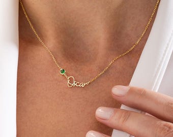 誕生石入りスターリングシルバーネームネックレス、バレンタインデーギフト
