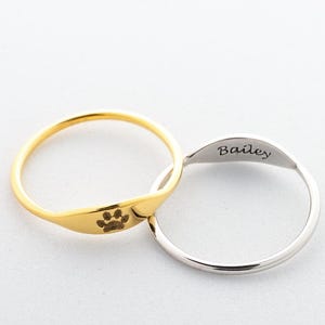 Custom Double Sided Paw Print Ring Personalized Pet Name Ring Engraved Pet Memorial Jewelry Dog Mom Gift Cat Lover Ring Mother&#39;s Day Gift