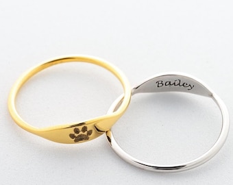 Aangepaste dubbelzijdige pootafdrukring Gepersonaliseerde huisdiernaamring gegraveerd huisdier gedenksieraden Hond moeder cadeau Kattenliefhebber ring Moederdagcadeau