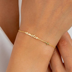 Custom Name and Cross Bracelet, Personalized Christian Jewelry, Gift for Her, Religious Keepsake, Cross Name Bracelet, Mother&#39;s Day Gift