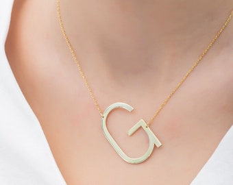 Large Initial Letter Necklace, Letter Necklace, Big Initial Necklace, Christmas Gift, Large Initial Necklace, Mother&#39;s Day Gift