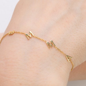 Pulseira inicial de OURO maciço 14K | Pulseira com letras personalizadas | Presente para esposa | Presente de dia das mães | Presente perfeito para ela | Presente de Natal
