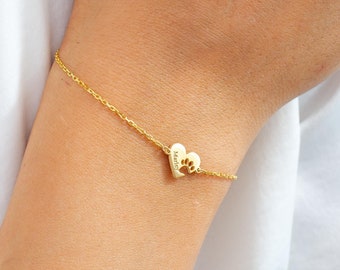 Engraved Heart Pawprint Bracelet, Gift for Pet Lovers, Pet Remembrance Bracelet, Dog Mom Bracelet, Engraved Paw Bracelet, Mother's Day Gift