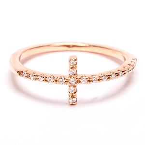 Sideways Cross Ring, Cross Rings, Dainty Cross Rings, Gifts for Her, Gold Cross Rings, Silver Cross Rings, Celebrity Ring, Christmas Gift image 1