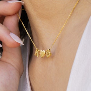 Colar com inicial e coração personalizados, colar com pingente de ouro, pingente com inicial e símbolo, presente para mamãe, colar personalizado com 3 pingentes
