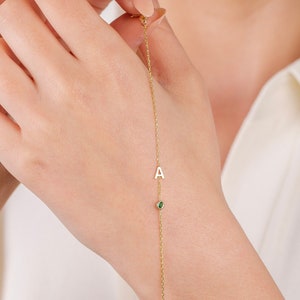 Pulseira de letra de pedra de nascimento de ouro maciço 14K, pulseira com inicial de pedra de nascimento personalizada, pulseira de letra de pedra de nascimento para mãe, presente para mãe