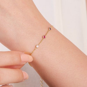 14K Solid GOLD Birthstone Bracelet, Personalized Birthstone Bracelet, Birthstone Bracelet for Mother, Christmas Gift for Mom, Gift For Her