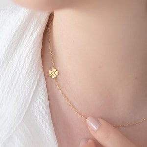 Clover Necklace, Sideways Clover Necklace, 4 Leaf Clover Necklace, Mother&#39;s Day Gift, Christmas Gift for Her, Lucky Charm, Shamrock Charm,