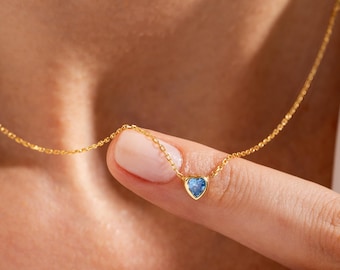 Sterling Silver Birthstone Heart Necklace, Gold & Rose Options