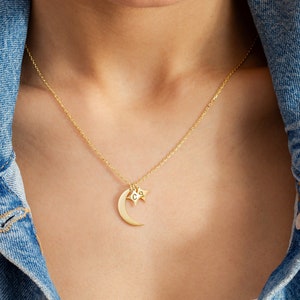 Colar de lua crescente e estrela com iniciais, colar de lua e estrela personalizado, presente para ela, presente de Natal, pingente de letra personalizado