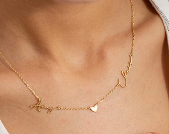 Personalized Couple Name Necklace with Heart, Custom Two-Name Heart Chain