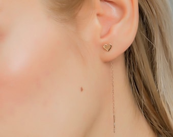 Dainty Initial Threader Earrings, Minimalist Jewelry Gift, Rose Gold Threader Earrings, Christmas Gift, Gold Threader Earrings - 5mm- (PAIR)