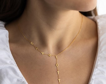 Custom Lariat Name Necklace, Vertical Letter Drop Jewelry, Personalized Y Design Pendant