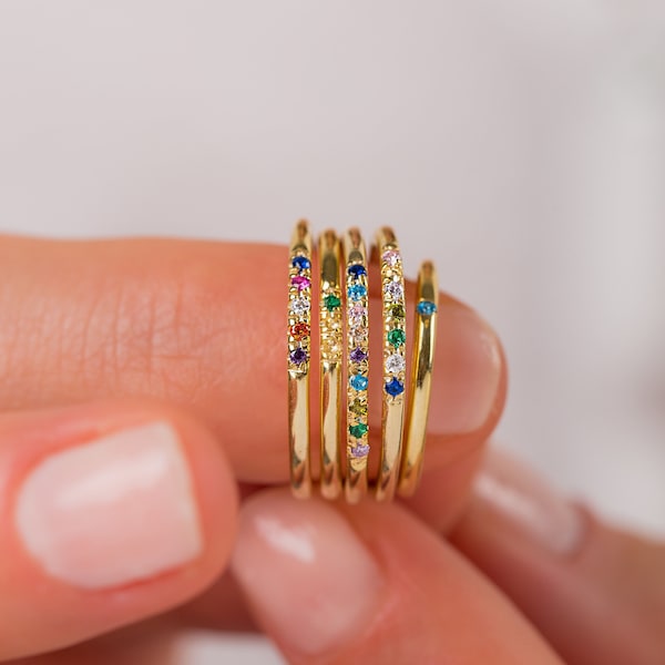 Anello personalizzato in argento sterling con pietra portafortuna, delicato anello in oro, regalo per la festa della mamma