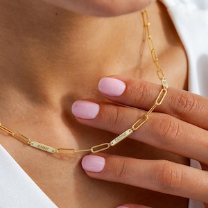 Gegraveerde staafketting met paperclipketting, Moederdagcadeau, cadeau voor haar, Valentijnsdagcadeau voor vriendin, cadeau voor moeder, naamketting