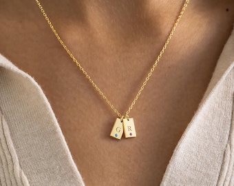 Eerste tag-ketting met geboortesteen, gepersonaliseerde bedelketting, minimalistische elegante sieraden