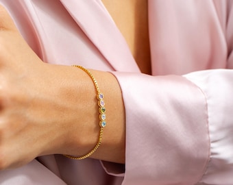 Box Chain geboortesteenarmband, familie geboortesteen sieraden, kerstcadeau voor haar, Moederdagcadeau voor oma, gepersonaliseerd cadeau voor moeder