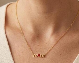 Personalized Mom Necklace with Enamel Heart, Name Jewelry for Mother, 5 Color Options