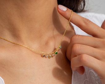 Benutzerdefinierte Sterling Silber Birthstone Halskette, Familienandenken