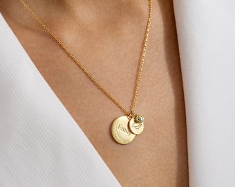 Graduation Necklace with 2 Discs & Birthstone – Personalized Name and Date Gift for Graduate
