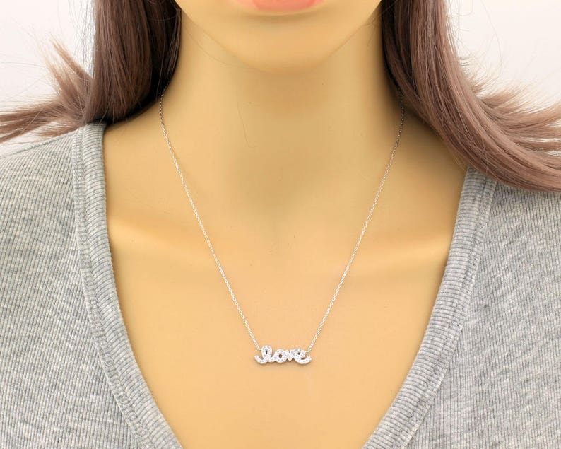 Gift Necklace Love Zirconium Necklace CZ Love Necklace Love Script Dainty Necklace Gold Love Necklace Love Necklace Silver Necklace