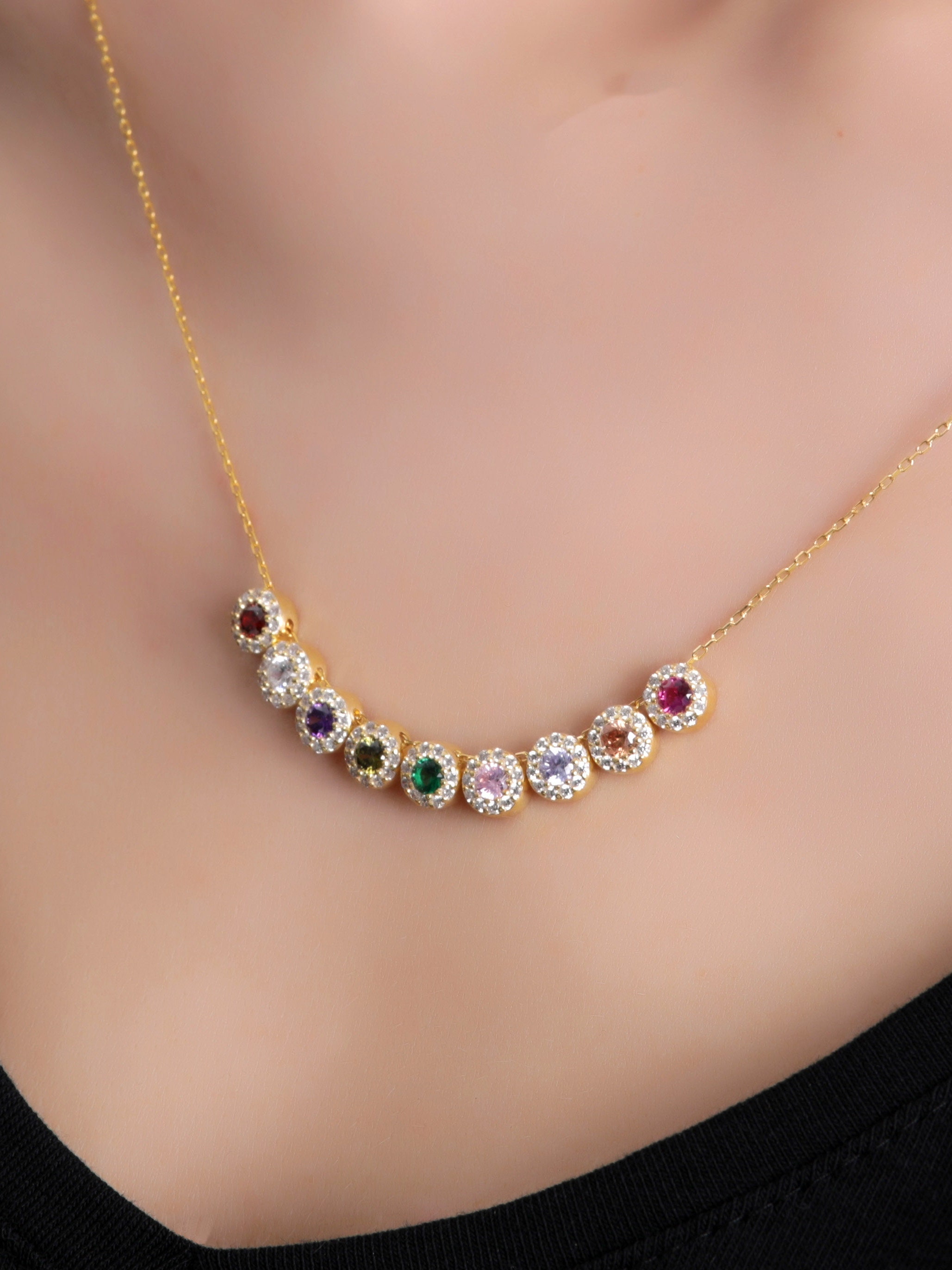 Personalized Birthstone Necklace Custom Family Birthstone Etsy