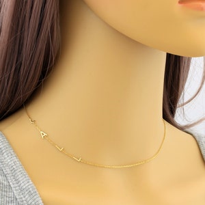 14K Solid GOLD Sideways Initial Necklace, Perfect Gift for Her, Personalized Sideways Necklace, Christmas Gift for Mom, Mother's Day Gift image 6