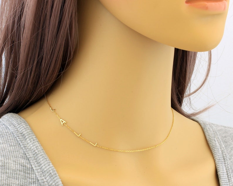 14K Solid GOLD Sideways Initial Necklace, Perfect Gift for Her, Personalized Sideways Necklace, Christmas Gift for Mom, Mother's Day Gift image 6