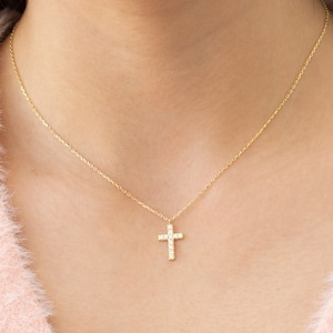 Diamond Cross Necklace - Dainty Cross Necklace- Gift for Her - Baptism Gift - Gold Cross Necklace - Christmas Gift - Gift for Mom