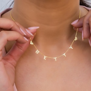 Colar de ouro maciço 14K, presente perfeito para ela, colar inicial de ouro 14K, colar de ouro, presente de dia das mães, presente de Natal, presente para esposa