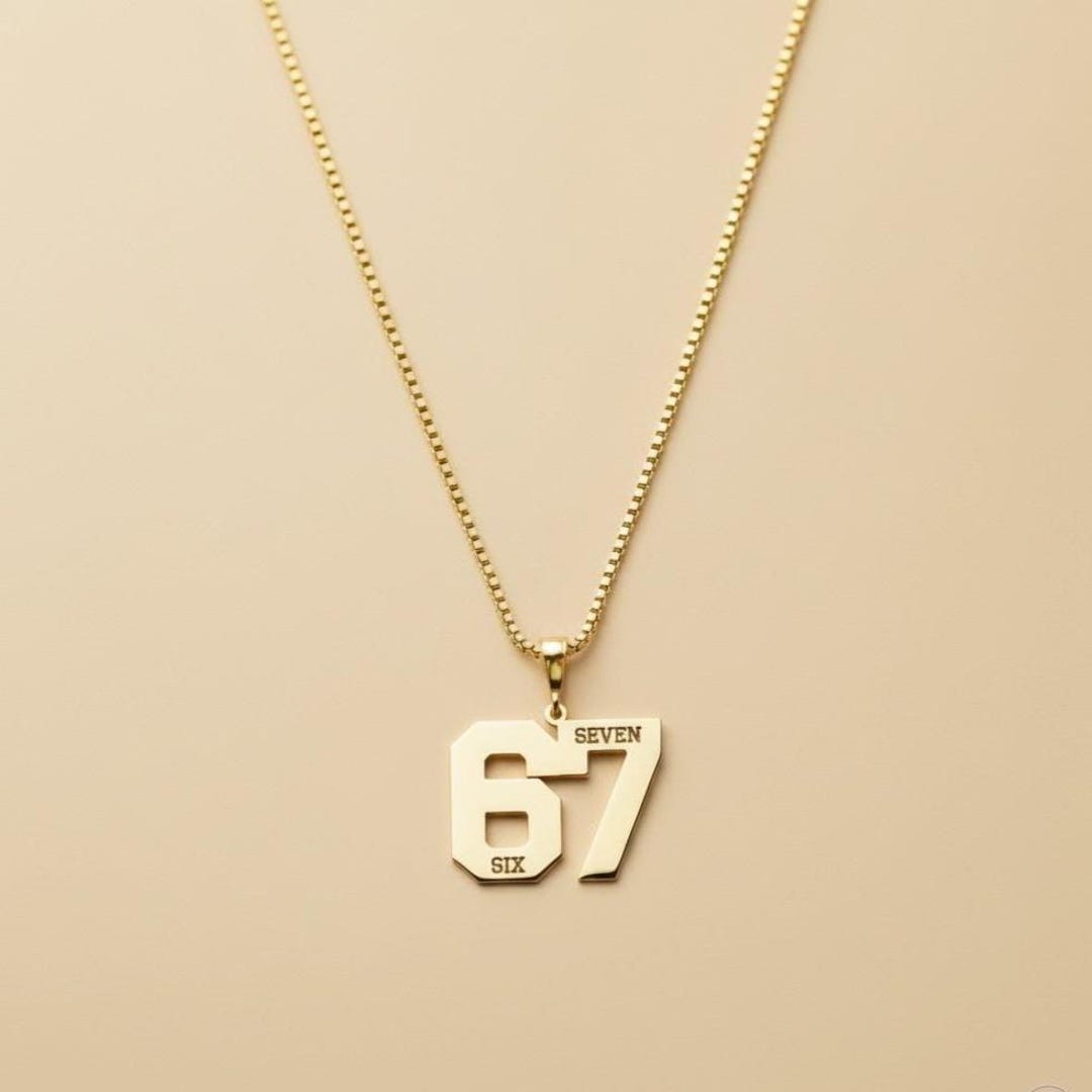 Engraved 67 Charm Necklace With Box Chain, Trendy Number Jewelry ...