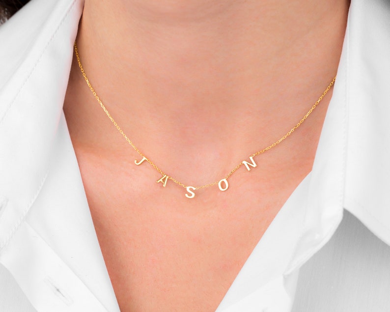 14K Solid Gold Initial Necklace Custom Letter Necklace 14K Etsy